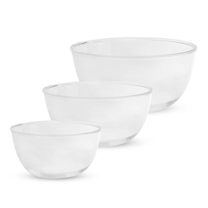 Maison & White Glass Mixing Bowls Set of 3 | Borosilicate Glass | 0.5L 0.85L 1.9L | Heat Resistant to 300°C | Oven Microwave Freezer Dishwasher Safe | Scratch & Stain Resistant | 2-Year Warranty