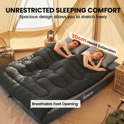 Outsunny Double Sleeping Bag with 2 Pillows, 220 x 160 cm Extra-Large Sleeping Bag for Adults