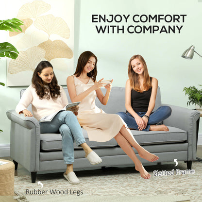 3 Seater Sofa, Modern Fabric Sofa Couch with Spring Cushion, Rubber Wood Legs, 191cm Upholstered Settee for Living Room, Bedroom, Home Office