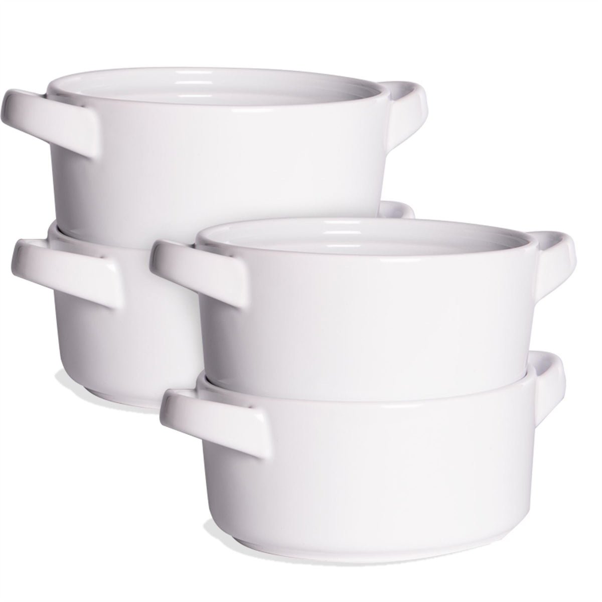 Maison & White Soup Bowls with Handles | Set of 4 × 625ml | White Stackable Ceramic Bowls for Soup, Stew & Noodles | Microwave & Dishwasher Safe
