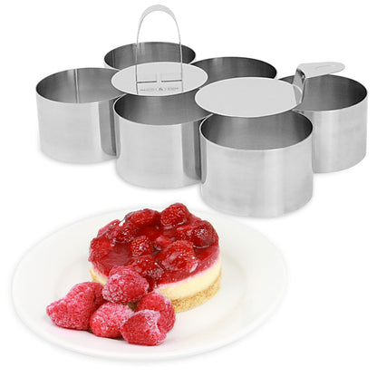 Maison & White 8-Piece Stainless Steel Cooking & Dessert Rings Set | 6 Rings 8cm x 5cm | Food Press & Spatula | Dishwasher Fridge Freezer Safe | Risotto Cheesecake Mousse | Portion Control | 2-Year Warranty