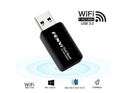 Fenvi Wireless USB WiFi Adapter for PC - 802.11AC 1300Mbps Dual Band 5G/2.4G WiFi USB 3.0 Wi-Fi Dongle for PC Desktop Laptop Windows.