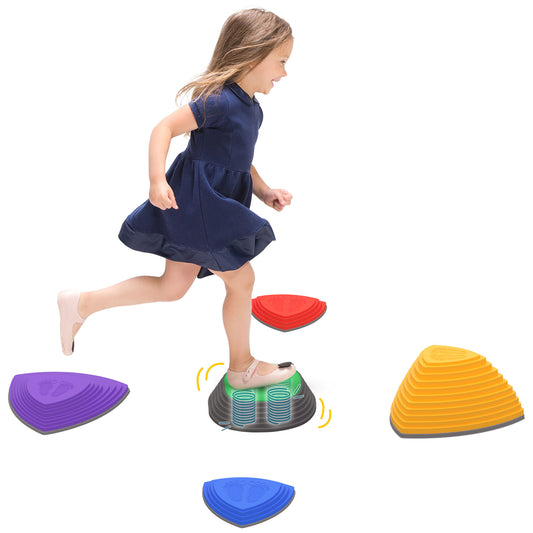 Stepping Stones Kids Balance River Stones 5 Piece Outdoor Indoor, For Obstacle Course, Sensory Play, Stackable, Non-Slip