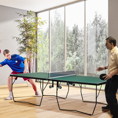 SPORTNOW 9FT Folding Table Tennis Table, with 8 Wheels, For Indoor Use - Green