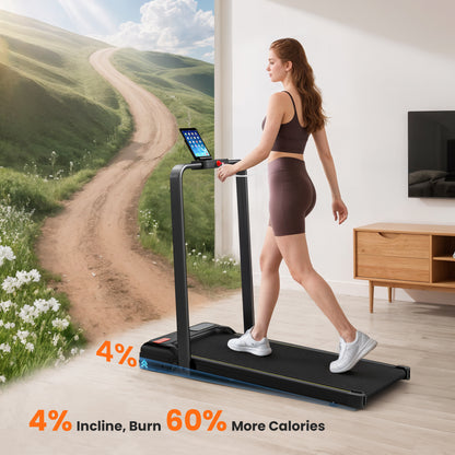 Folding Walking Treadmill | Under-Desk Walking Pad | Manual Incline | 2.0HP | 1-6km/h | LED Display & Remote | Black