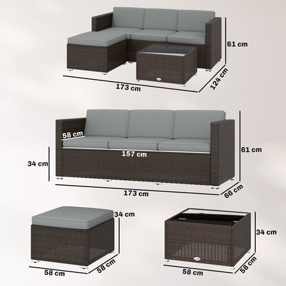 3 Piece Rattan Garden Sofa Set | 3 Seater Sofa | Ottoman | Coffee Table | Tempered Glass | Galvanised Steel | Hand-Woven PE Rattan | Zipped Cushions | 360kg | Light Grey