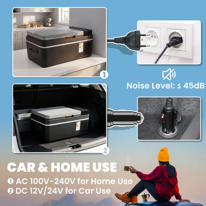 20L Compressor Car Fridge Freezer | Cools to 0°C in 15 Mins | -20°C to +20°C | Bluetooth App Control | LED Interior | MAX & ECO Modes | 12/24V DC & 100-240V AC | Black