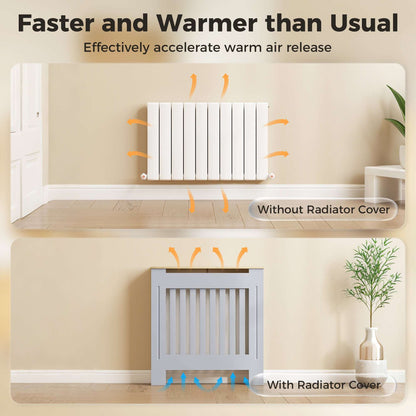 MDF Radiator Cover | Slatted Line Grill Design | Display Top | Wall Mountable | Fittings Included | Lightweight 7kg | 78x19x81cm | Grey