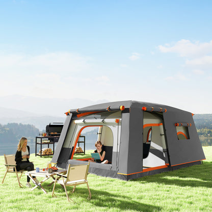 4-6 Man Camping Tent, Double Layer Tunnel Tent with Porch, Living Area and 2 Bedrooms, Sewn in Groundsheet, 3000mm Waterproof, Grey