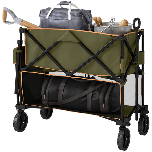 Double Decker Folding Trolley on Wheels, 200KG & 350L Capacity Collapsible Wagon Festival Trolley Cart For Camping Sports Shopping Garden and Beach