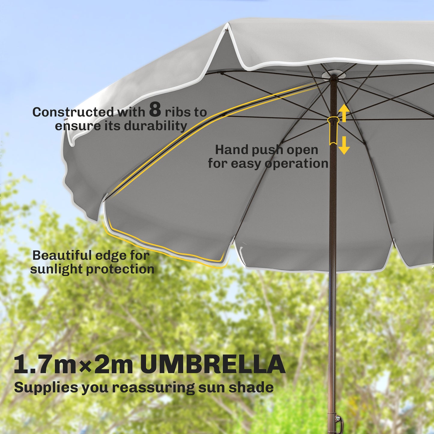 6-Piece Garden Dining Set with Parasol | 4 Folding Mesh Chairs | Glass Table | Ø170cm Parasol | Dark Grey