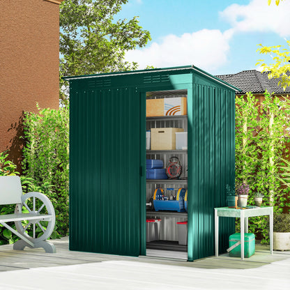 Galvanised Steel Garden Storage Shed | Aluminium Slot-Base Easy Assembly | 50% Fewer Screws | Sliding Door | Integrated Vents | 50kg/m² Snow Load | 159x106x181cm | 1.37m² | Green