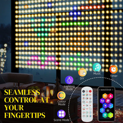 LED Curtain Lights, Smart Curtain lights Plug In, Colour Changing Wall Lights with Remote,Hanging Window String Lights for Bedroom, 3x3(m),400 LED