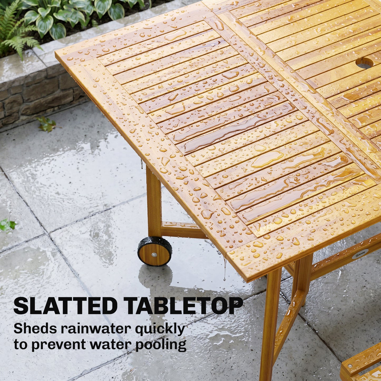 FSC Acacia 7-Piece Garden Dining Set | Extending Table | 6 Folding Chairs | Umbrella Hole | 130cm | Natural Wood