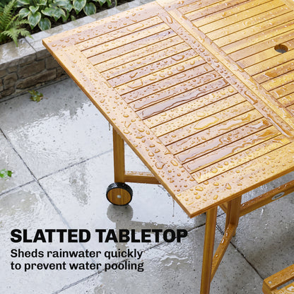 FSC Acacia 7-Piece Garden Dining Set | Extending Table | 6 Folding Chairs | Umbrella Hole | 130cm | Natural Wood