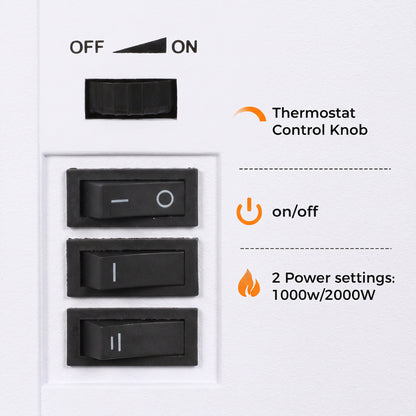 Electric Fireplace Stove | White Freestanding 2000W LED Flame Heater with Adjustable Thermostat