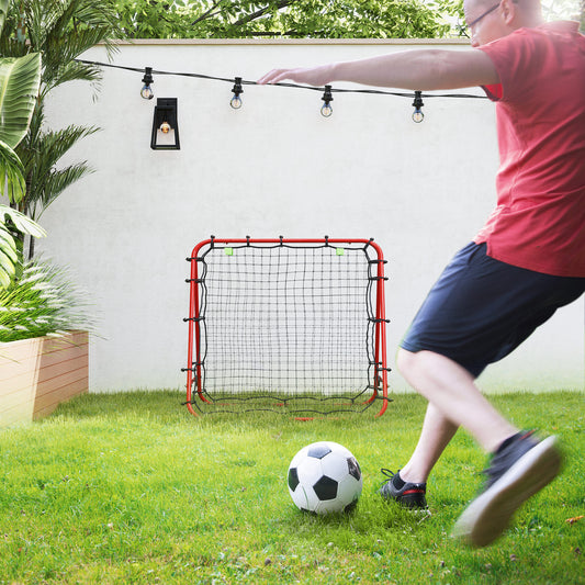 Double Sided Football Rebounder Net, Football Rebound Goal with 5 Adjustable Angles, Red / Black