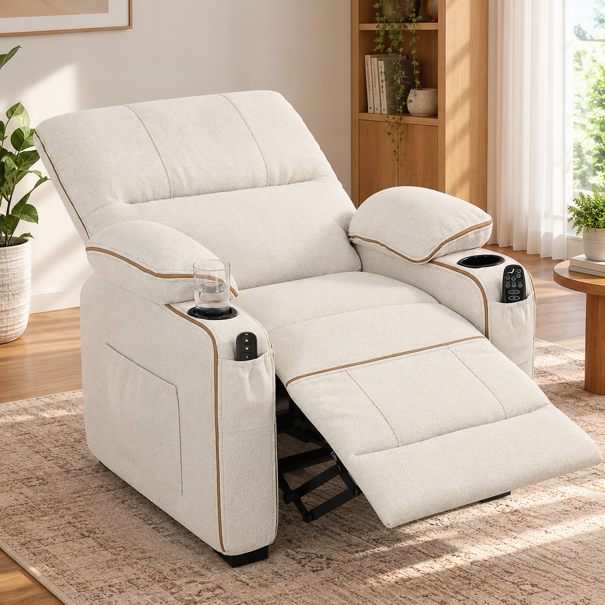 Electric Massage Recliner Armchair | 8-Point Vibration & Lumbar Heat | 150° Recline, 2 Memory Positions, USB & Cup Holders | Beige