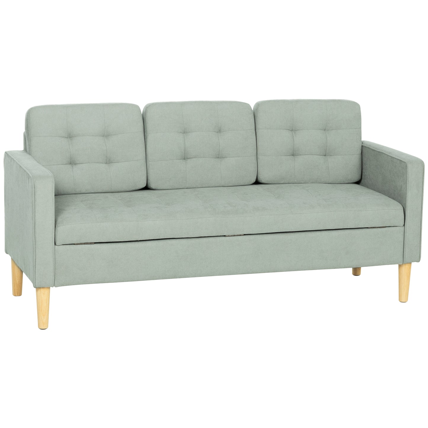 3-Seater Sofa with Hidden Under-Seat Storage | Button-Tufted | Snow Flannel | Eucalyptus Frame | 100kg per Seat | 169cm | Light Grey