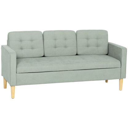 3-Seater Sofa with Hidden Under-Seat Storage | Button-Tufted | Snow Flannel | Eucalyptus Frame | 100kg per Seat | 169cm | Light Grey