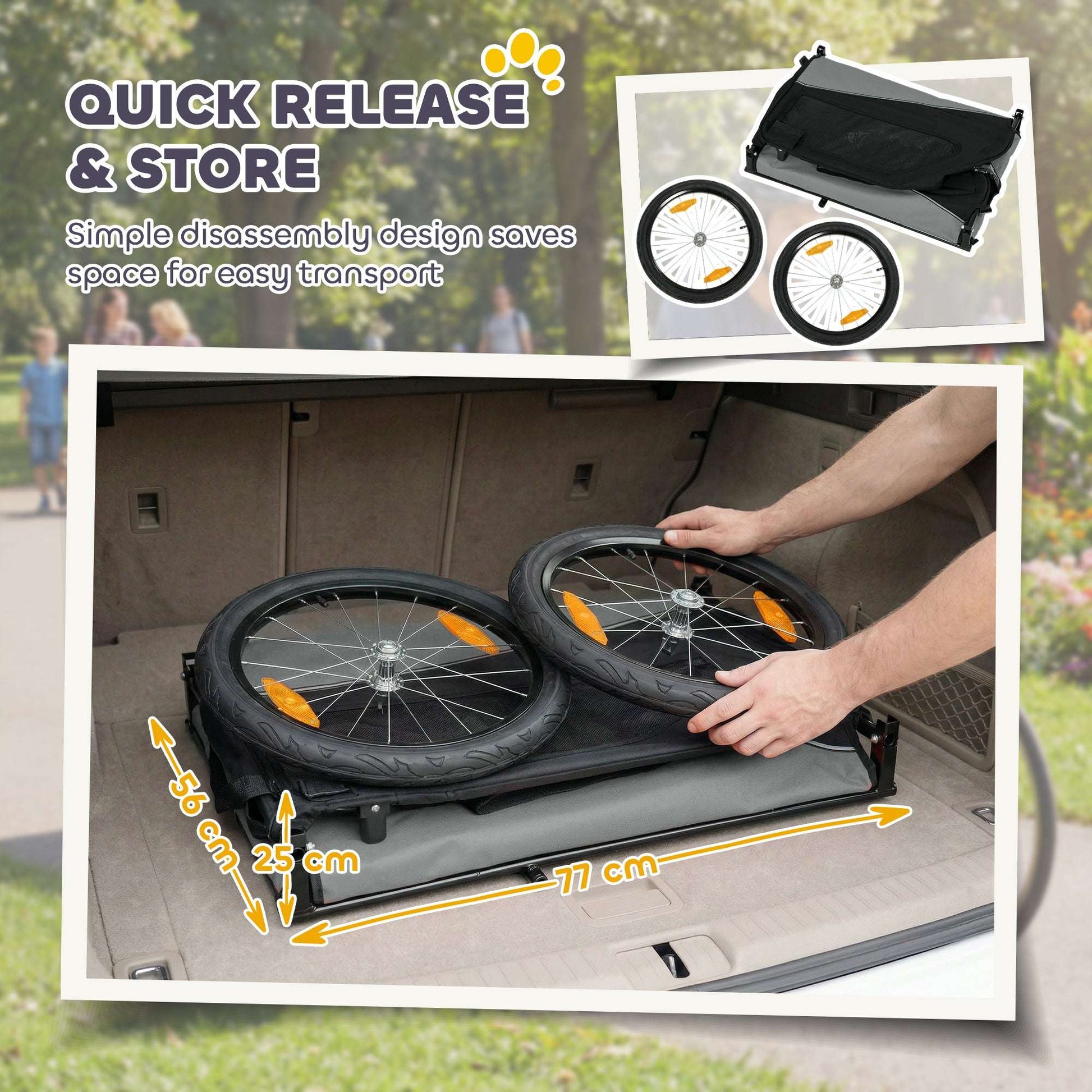 Dog Bike Trailer | 20kg Capacity | 20" Inflatable Rubber Wheels | Universal Coupler | 600D Oxford Fabric | Steel Frame | Reflectors & Safety Flag | Foldable | 139x72x88cm | Grey