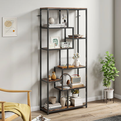 Seven-Tier Geometric Bookcase - Brown/Black