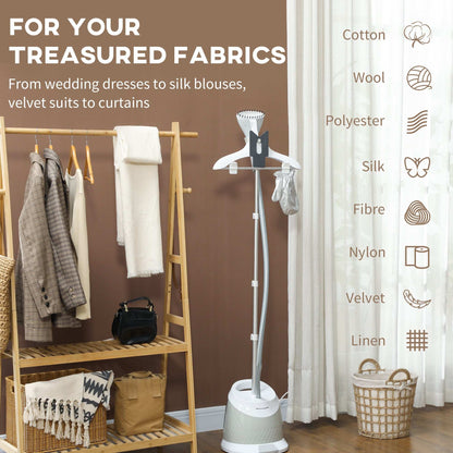 Upright Clothes Garment Steamer Wrinkle Remover with Large 1.8L Water Tank, Adjustable Height, for Home Clothing, Curtains, Wedding Dresses, Silk, Sofa, Light Grey