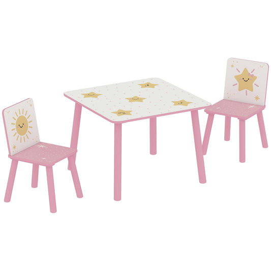 AIYAPLAY 3-Piece Toddler Table and Chair Set, Kids Table with 2 Chairs Set for Bedroom, Nursery, Playroom