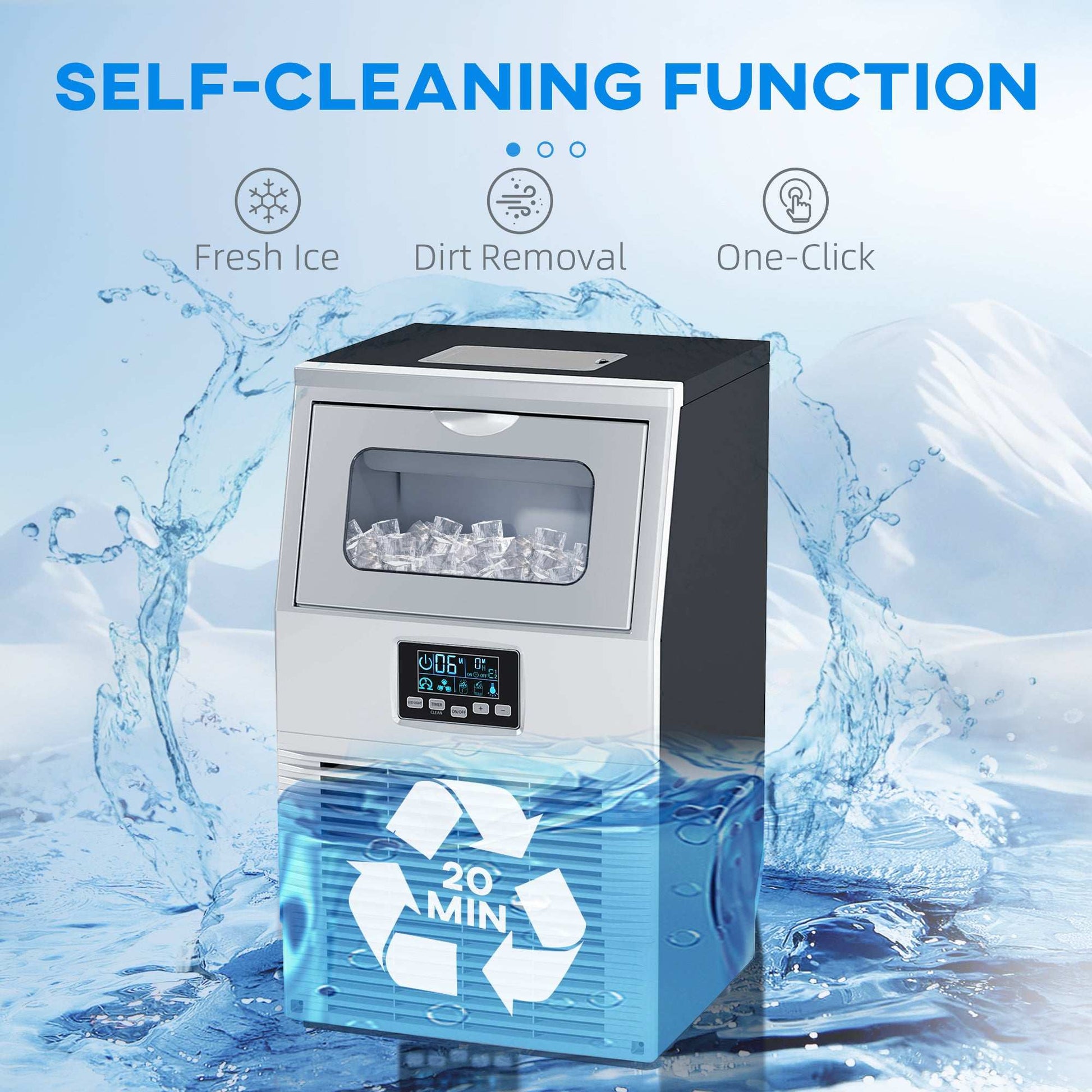 Commercial Industrial Ice Cube Maker Machine, Freestanding with Digital Control, Ice Scoop, Self-cleaning, 4kg Ice Storage, 30kg/24 Hours