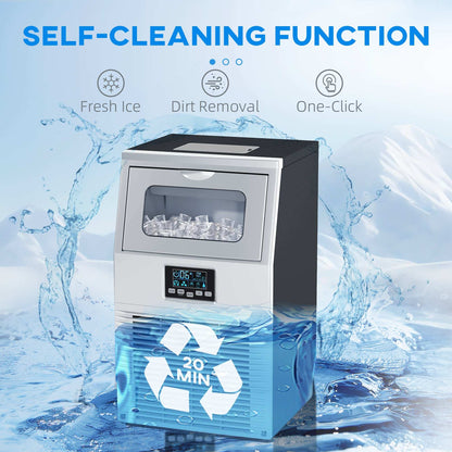 Commercial Industrial Ice Cube Maker Machine, Freestanding with Digital Control, Ice Scoop, Self-cleaning, 4kg Ice Storage, 30kg/24 Hours