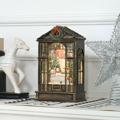 Christmas Snow Globe Lantern with Lights, Musical with Swirling Glitter, Battery Operated Decoration for Holiday Party Gift, Bronze Tone