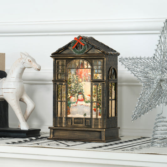 Christmas Snow Globe Lantern with Lights, Musical with Swirling Glitter, Battery Operated Decoration for Holiday Party Gift, Bronze Tone