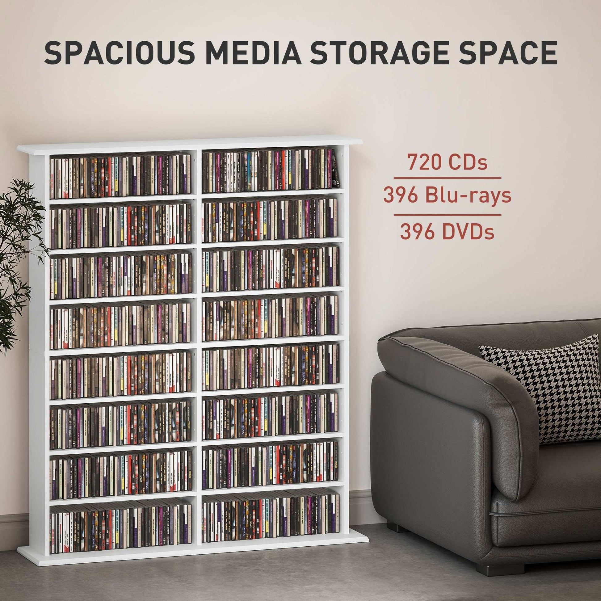 16-Compartment Media Shelf Unit Organiser - White / Brown