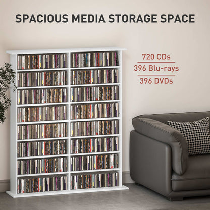 16-Compartment Media Shelf Unit Organiser - White / Brown