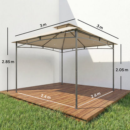 3x3m Garden Gazebo | 2-Tier Roof | UPF50+ | 180g/m² PA Polyester | Fits 6-8 | Khaki