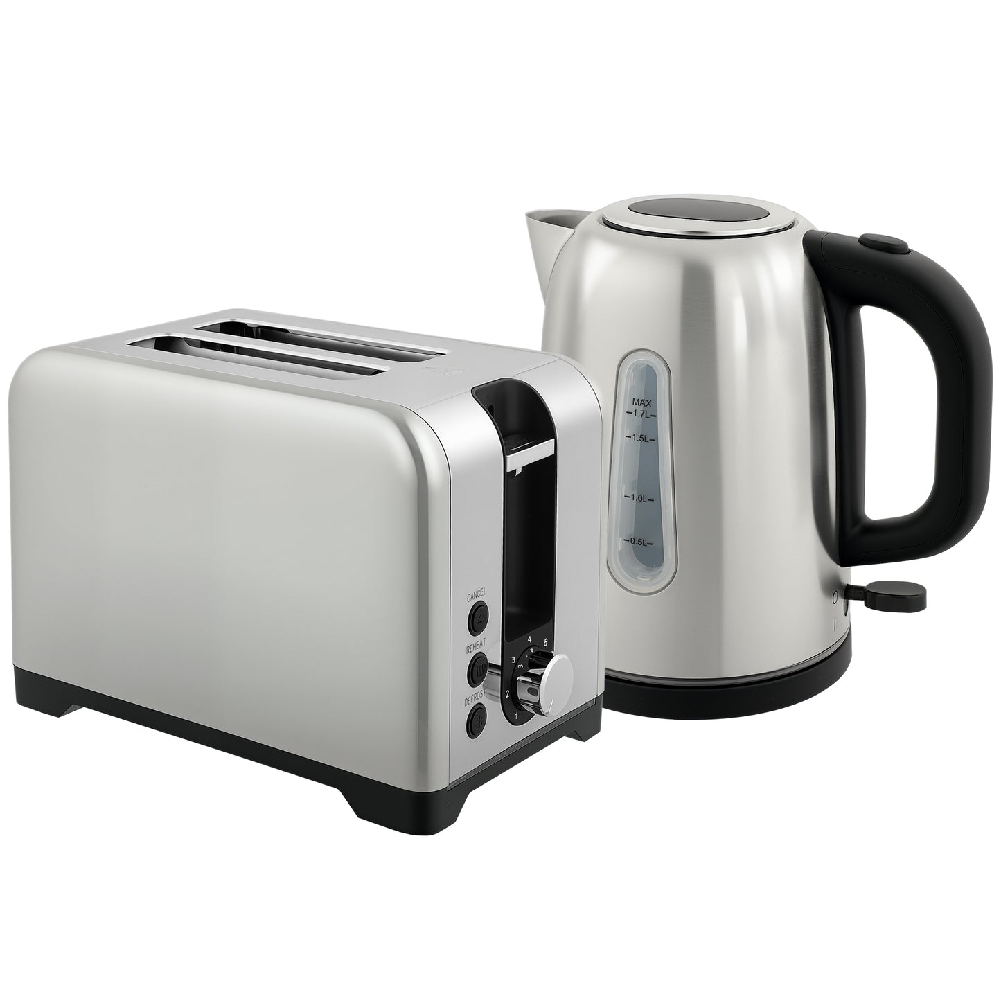 Simple Polished Toaster and Kettle Set - Silver Tone / Black Tone