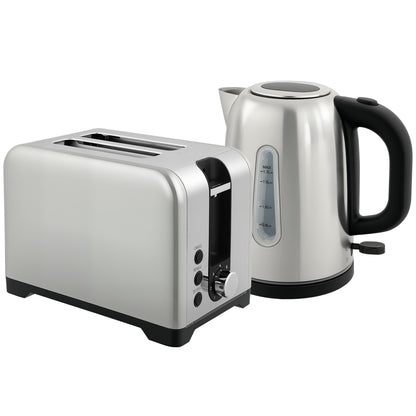 Simple Polished Toaster and Kettle Set - Silver Tone / Black Tone