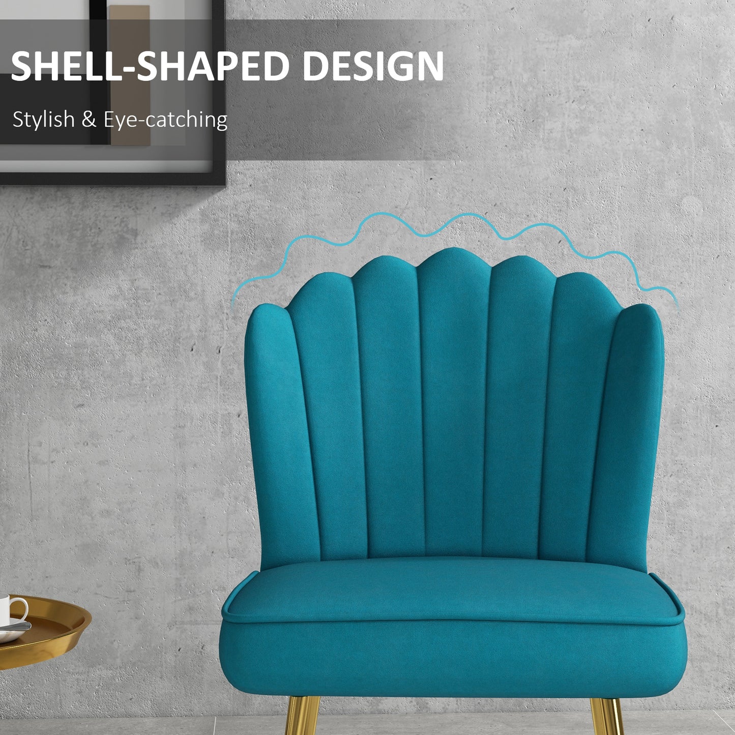 Vintage Retro Style Velvet-Feel Shell Accent Chair - Blue / Yellow