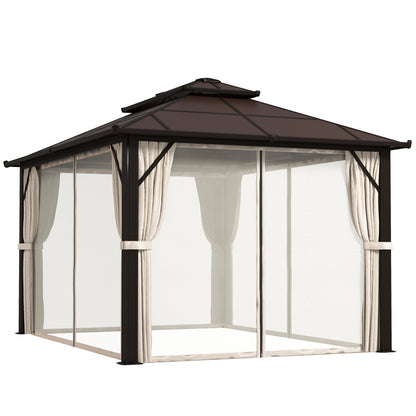 3 x 4m Hardtop Gazebo Canopy with UPF30+ Double Polycarbonate Roof, Aluminium Frame Garden Gazebo Permanent Pavilion, Beige