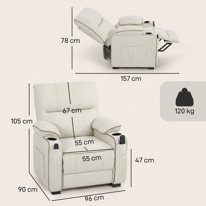 Electric Massage Recliner Armchair | 8-Point Vibration & Lumbar Heat | 150° Recline, 2 Memory Positions, USB & Cup Holders | Beige