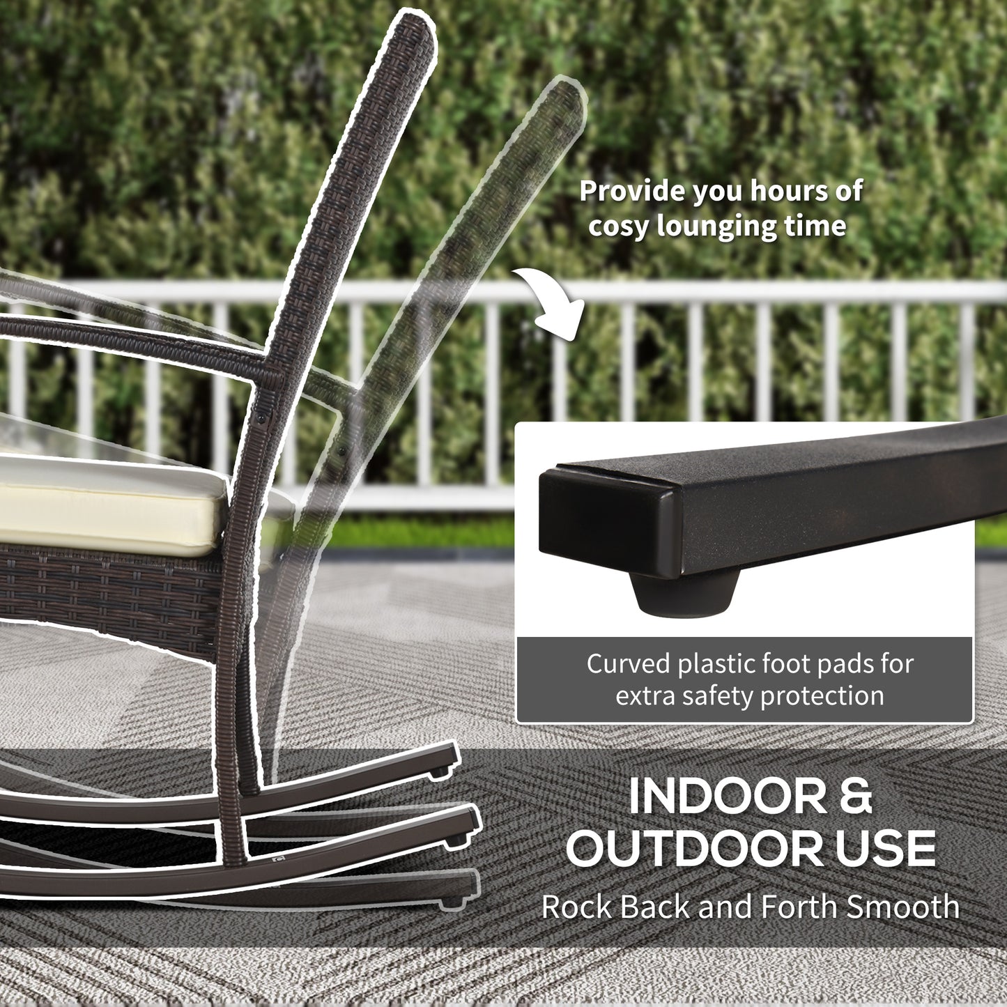 Outsunny Outdoor PE Rattan Rocking Chair Set of 2, Garden Rocking Chair Set with Armrest and Cushion