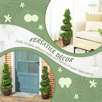 Set of 2 Decorative Artificial Plants, Boxwood Spiral Topiary Tree with Lavender and Pot, Fake Plants for Home Decor, 90cm
