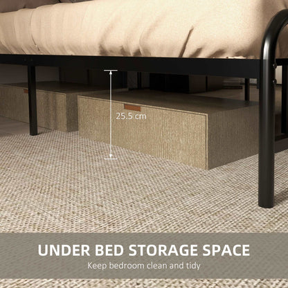 25.5cm Retro Double Bed Frame, Industrial Bed Base with Headboard, Footboard, Steel Slat Support and Under Bed Storage, 145 x 199cm, Rustic Brown
