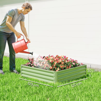 Square Galvanised Steel Raised Garden Bed | 120x120x30cm | Open Base | Slot-Together | Vegetables, Flowers & Herbs | Light Green