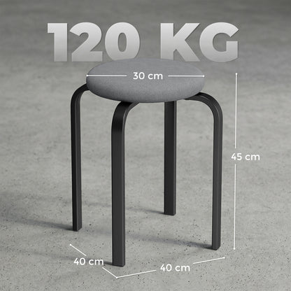 Set of 4 Stackable Cushioned Round Stools | 4cm Foam Seat | Powder-Coated Steel Legs | 120kg Capacity | BS5852 Fire Safety Certified | No Assembly | 40x40x45cm | Dark Grey