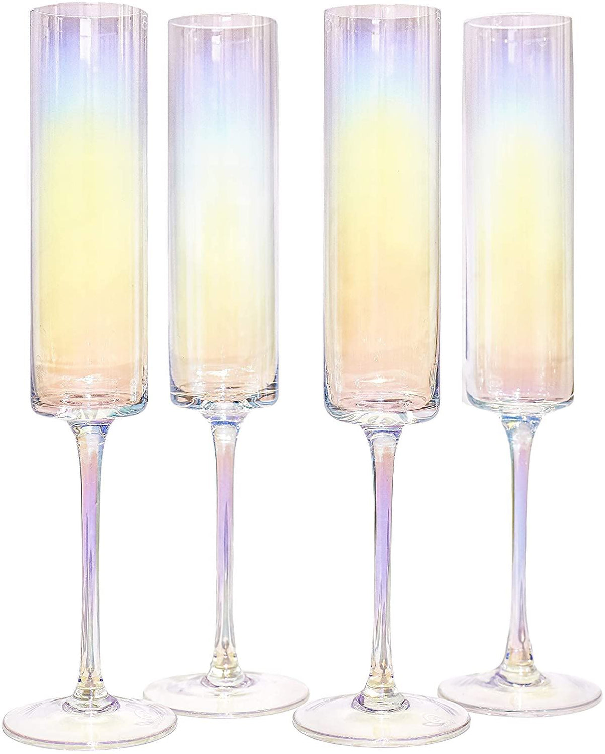 Maison & White Edge Champagne Flutes | Set of 4 | Iridescent | 180ml | 24.5cm | Handmade 100% Lead-Free Crystal | Slender Stem | 2-Year Warranty