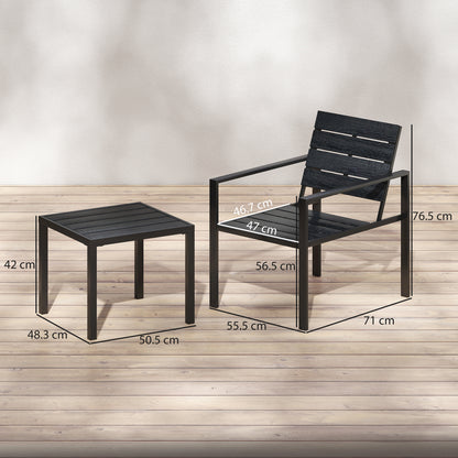 3 Piece Garden Bistro Set | 2 Chairs & Table | HDPE Surfaces | Powder Coated Steel Frame | Weather Resistant | 120kg | Black