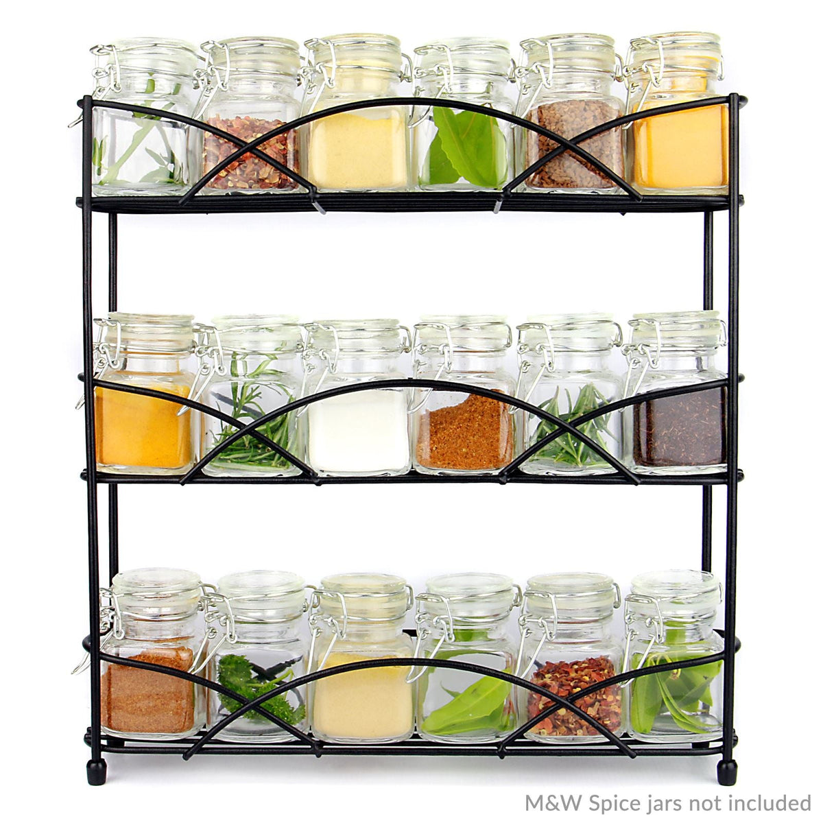 Maison & White 3 Tier Herb & Spice Rack | Black | Stainless Steel | 34x33x7cm | Free-Standing or Wall-Mounted | Non-Slip Feet | 2-Year Warranty