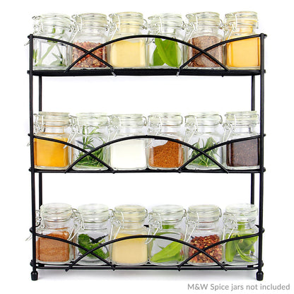 Maison & White 3 Tier Herb & Spice Rack | Black | Stainless Steel | 34x33x7cm | Free-Standing or Wall-Mounted | Non-Slip Feet | 2-Year Warranty