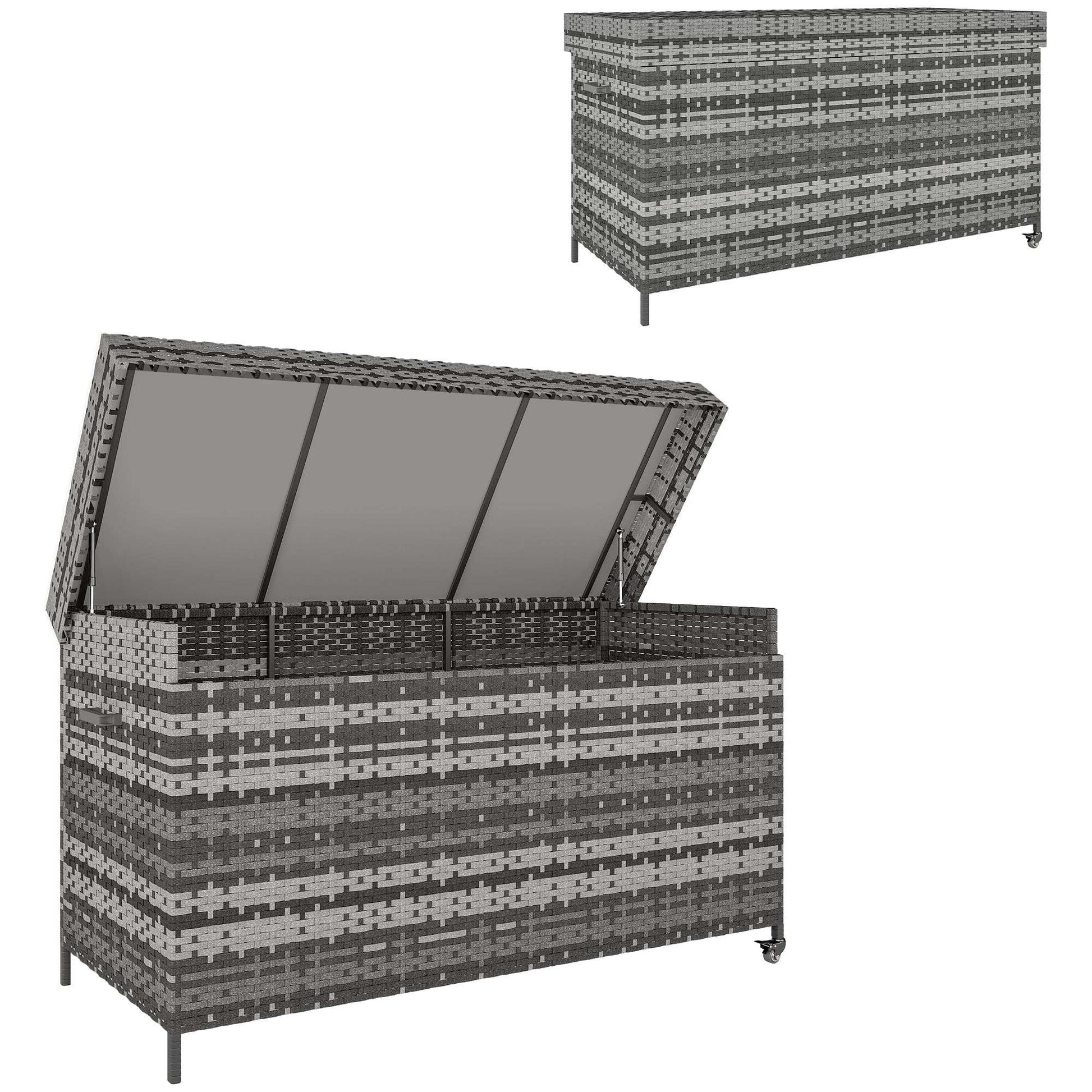 Outsunny 627 L Rattan Outdoor Garden Storage Box - Dark Grey